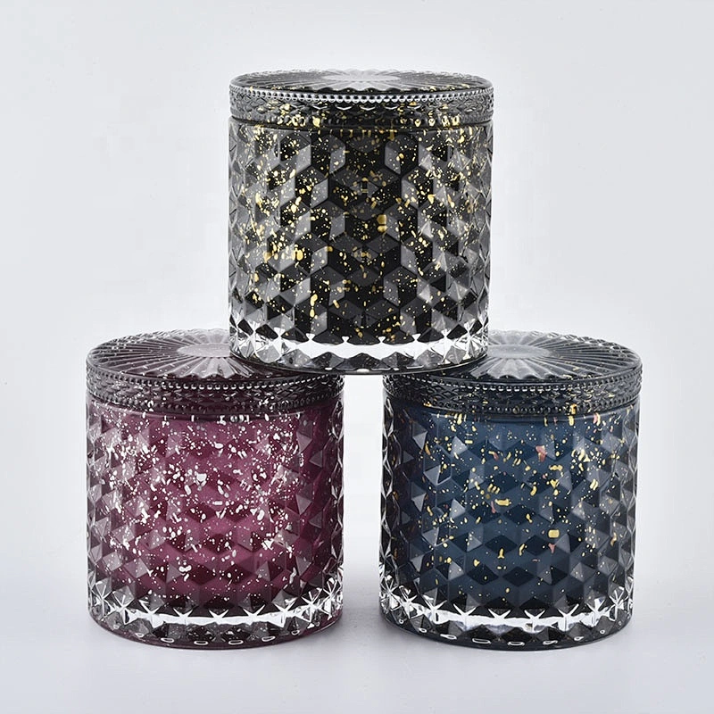 Customized luxury dark blue candle glass vessel with lids 8oz 10oz
