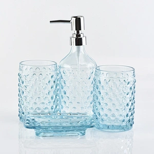 glass bath accessories spray blue glass lotion dispenser for bathroom