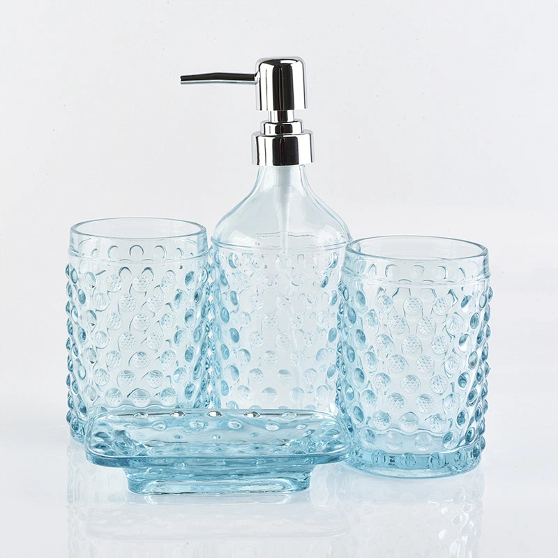 glass bath accessories spray blue glass lotion dispenser for bathroom