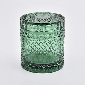 luxury embossed glass candle jar with lid
