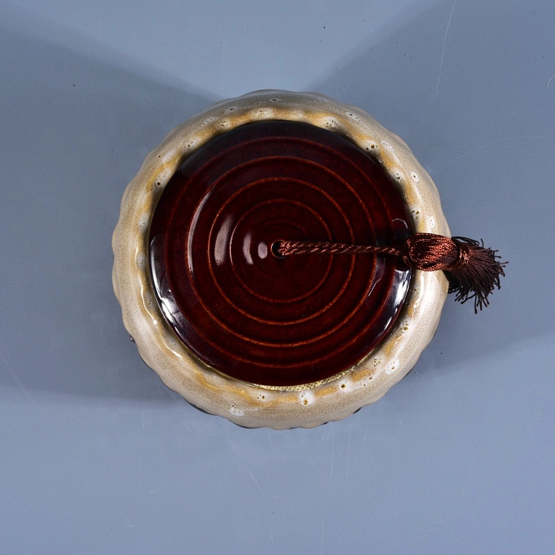 Manufacturer China amber ceramic candle holder with lid home decoration