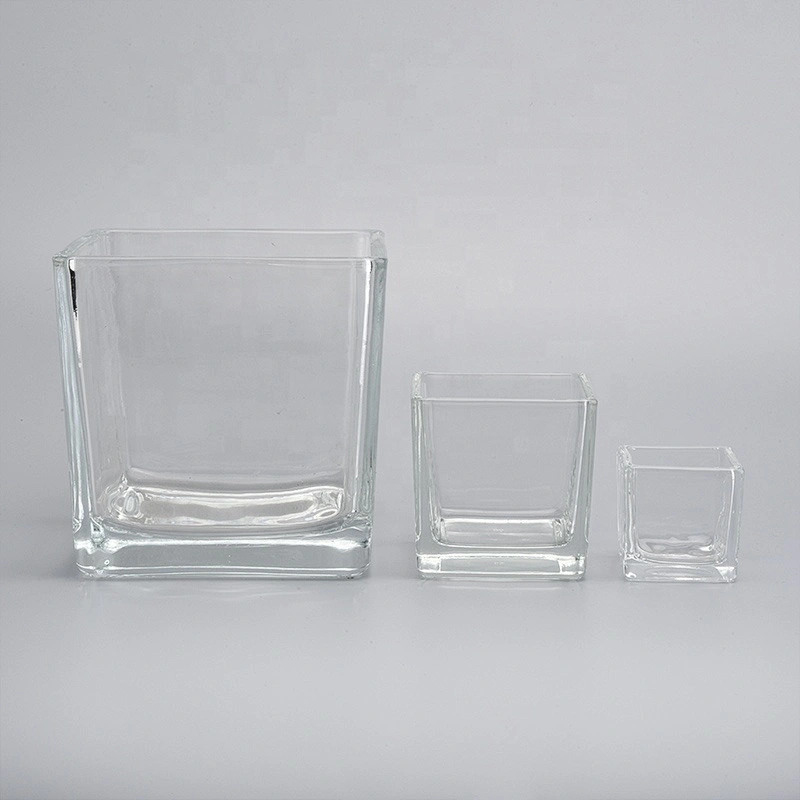 Square Glass Candle Jars With Different Surface decoration
