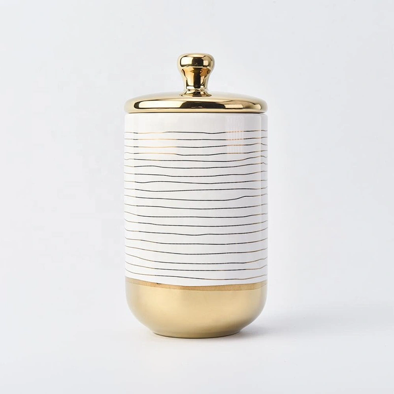Wholesales luxury electroplated ceramic candle holder with gold lid