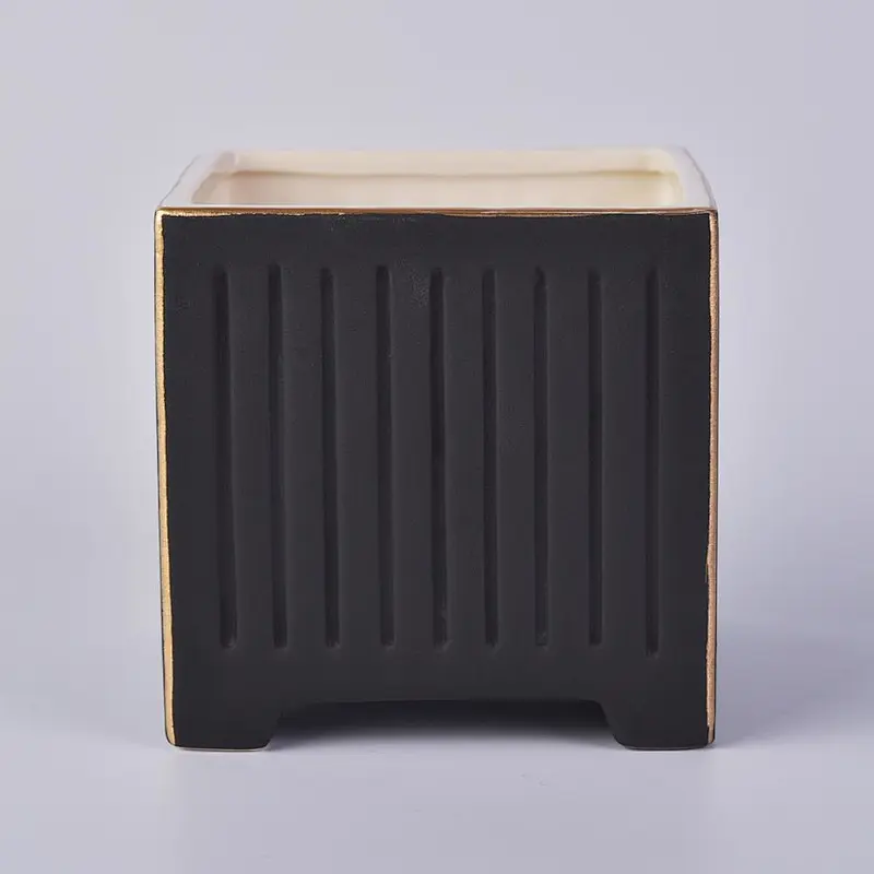 Customized Square Black Ceramic Candle Vessels