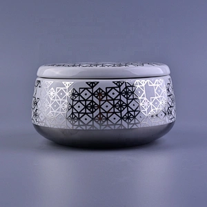 10oz 12oz 14oz Modern empty silver candle ceramic holder with lids