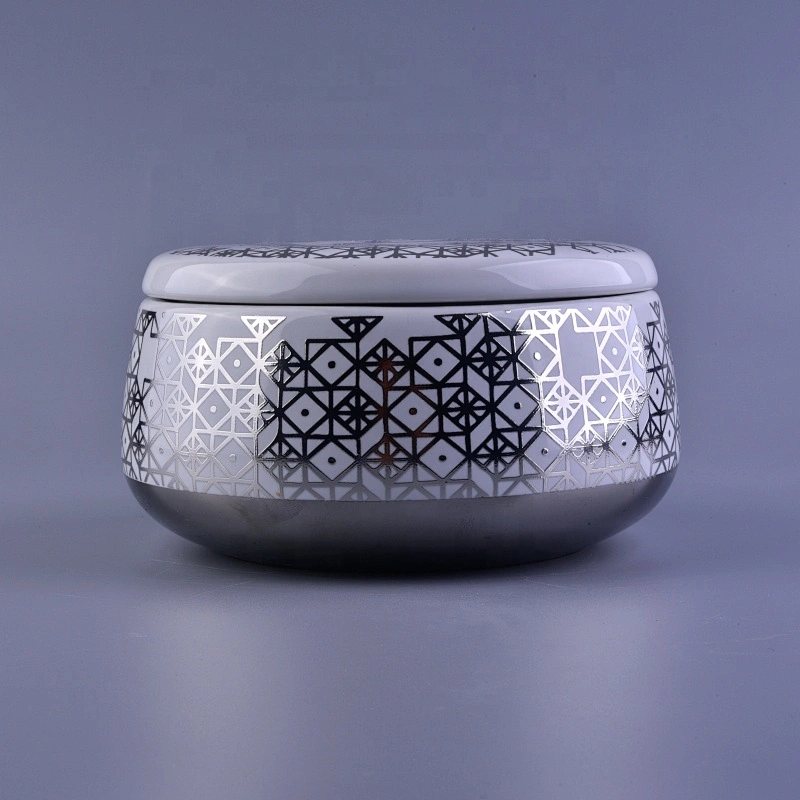 10oz 12oz 14oz Modern empty silver candle ceramic holder with lids