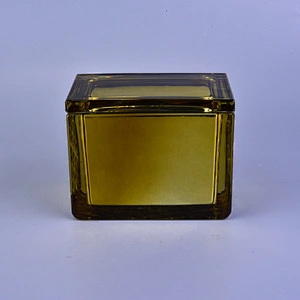 Sunny gold square Glass Candle holder with lid home decoration