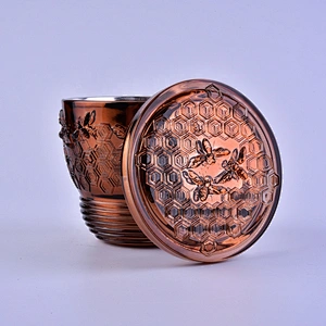 Wholesales luxury tealight glass candle container with gold lid
