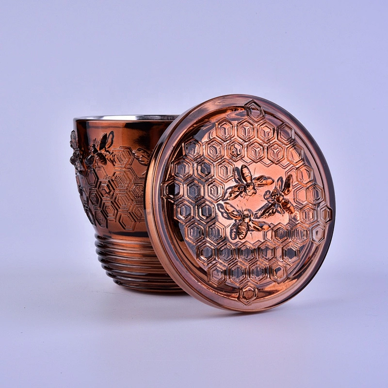 Wholesales luxury tealight glass candle container with gold lid