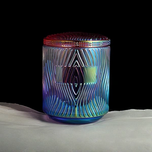 8oz 10oz 14oz Sunny custom decorative iridescent glass candle jars with lid