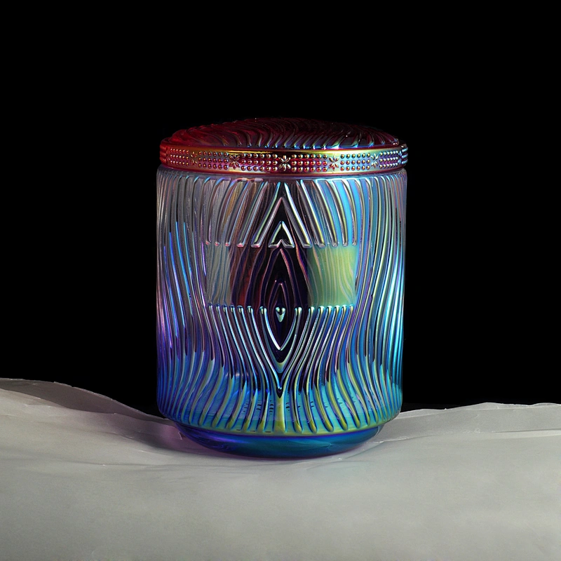8oz 10oz 14oz Sunny custom decorative iridescent glass candle jars with lid