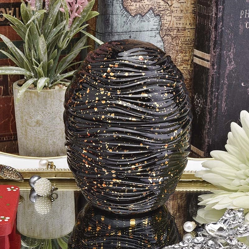 Black egg shaped glass candle holder with lid home decor