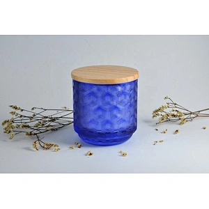 Wholesales round laser electroplated glass candle jar with wood lid