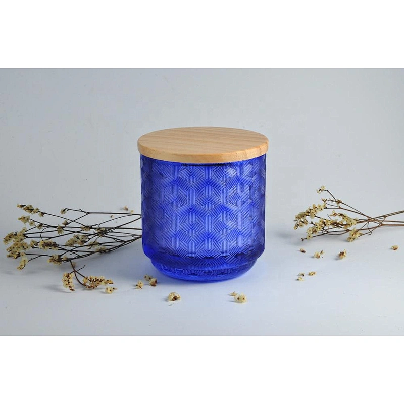 Wholesales round laser electroplated glass candle jar with wood lid