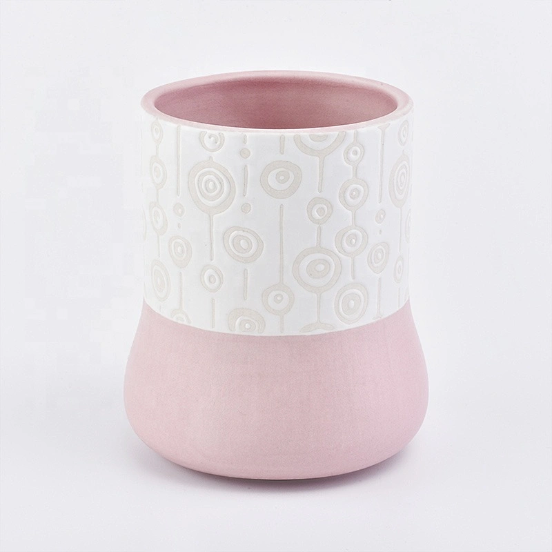 Luxury pink frosted candle ceramic vessel for home decor
