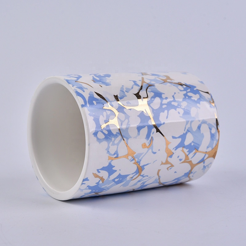 Wholesales custom blue empty ceramic candle holder vessels home decor
