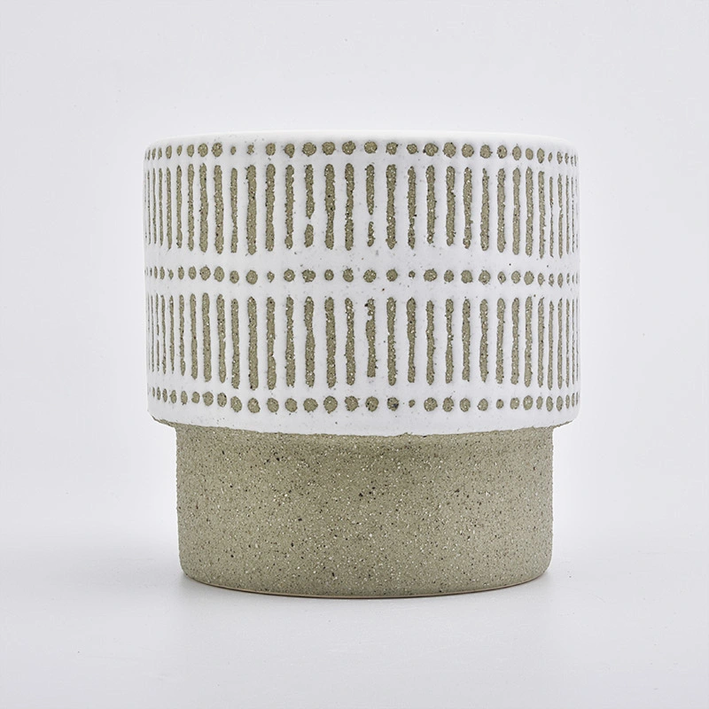 18oz Sand Effect Green Ceramic Candle Holders Candle Jars for Home Decor
