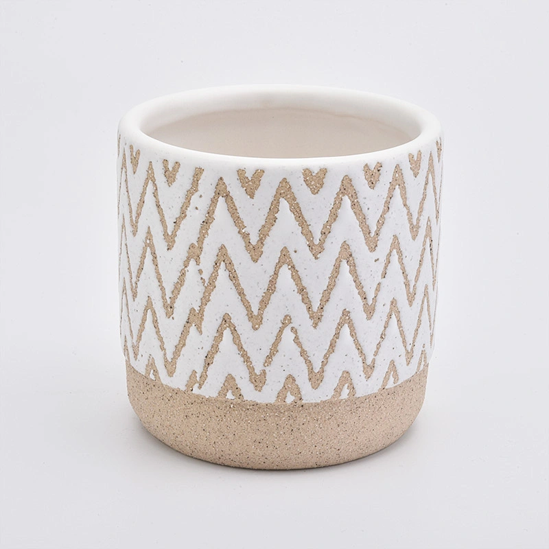 16oz Yellow Wave Sand Effect Ceramic Candle Holders Candle Vessels for Home Decor