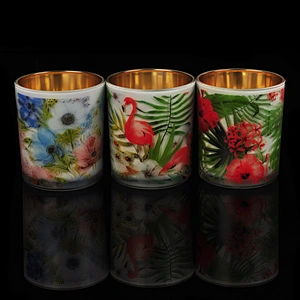 Luxury Gold plating Glass Candle Jar With Surrounding Decal