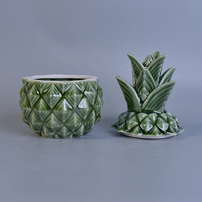 Supplier good price pineapple custom color ceramic candle jar with lid