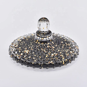 Elegant Black round glass candle holder with lid home decor