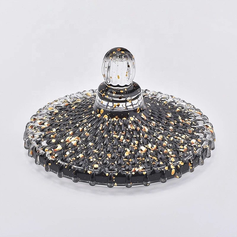 Elegant Black round glass candle holder with lid home decor