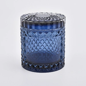luxury embossed glass candle jar with lid
