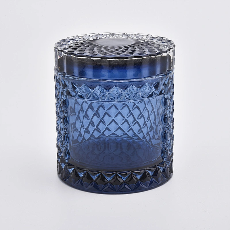 luxury embossed glass candle jar with lid