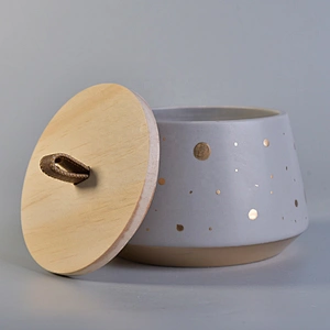 Wholesales custom luxury candle ceramic holder container with wood lid