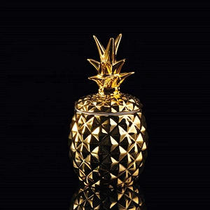 Hot sales luxury pineapple golden ceramic candle jars with lid