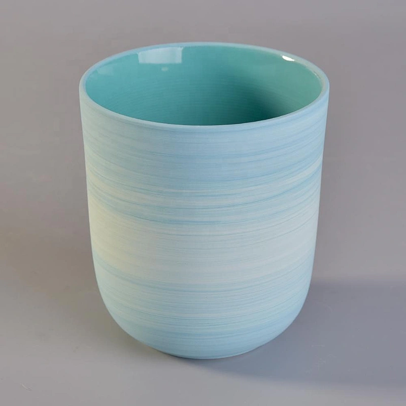Manufacturer blue matte custom candle ceramic container