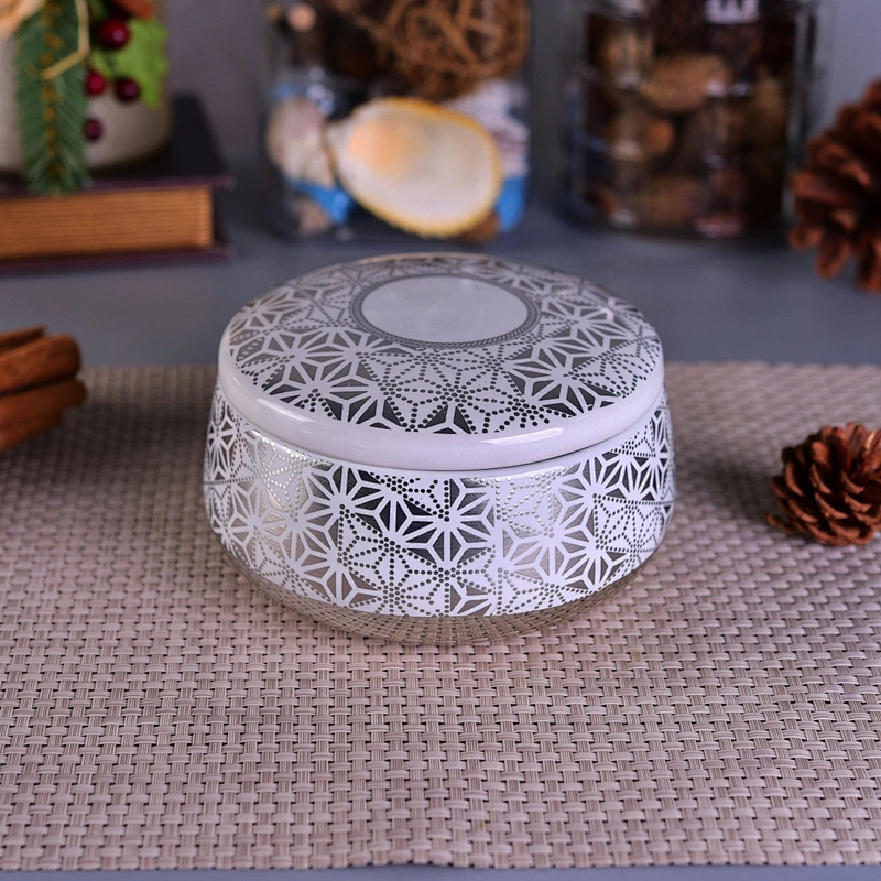 Sunny glassware empty luxury scented white black ceramic candle vessel with lid