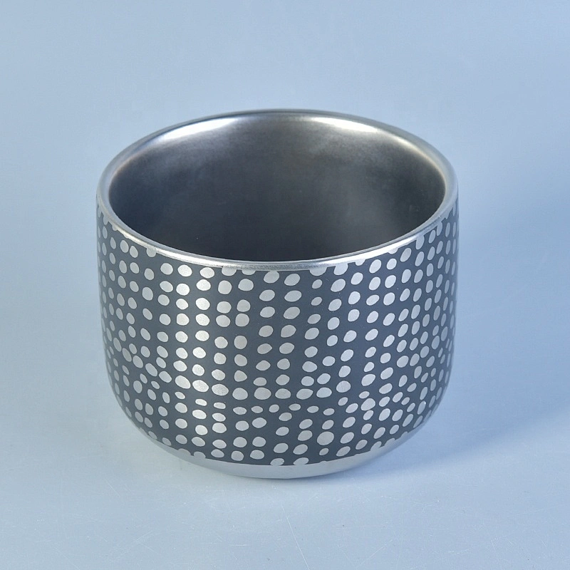 Large silver plating ceramic candle jar empty