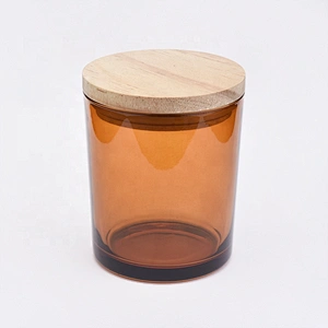 home decor brown glass candle jars with wood lid