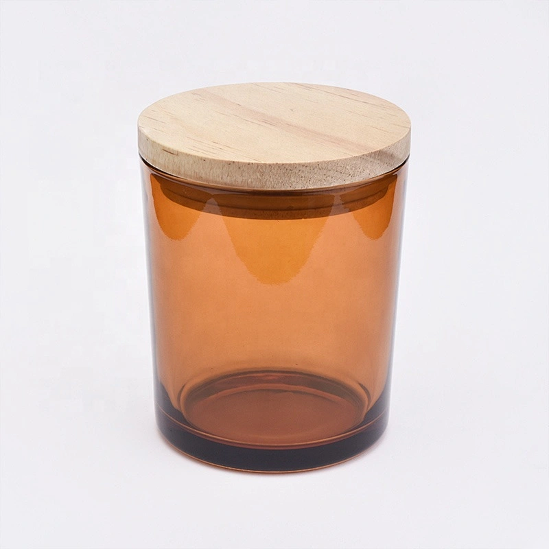 home decor brown glass candle jars with wood lid