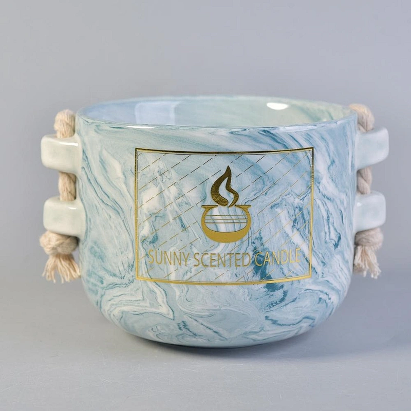10oz Sunny scented empty ceramic candle holders with hemp rope