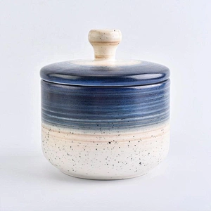Wholesales custom blue luxury ceramic candle jar with lids