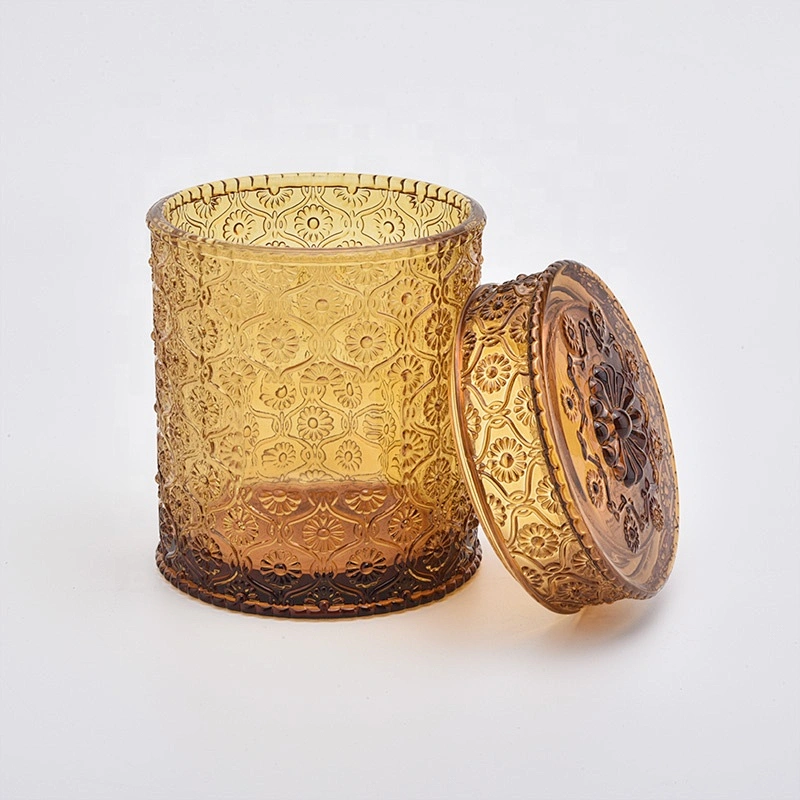 Wholesales Brown luxury Glass Candle Holder with lid