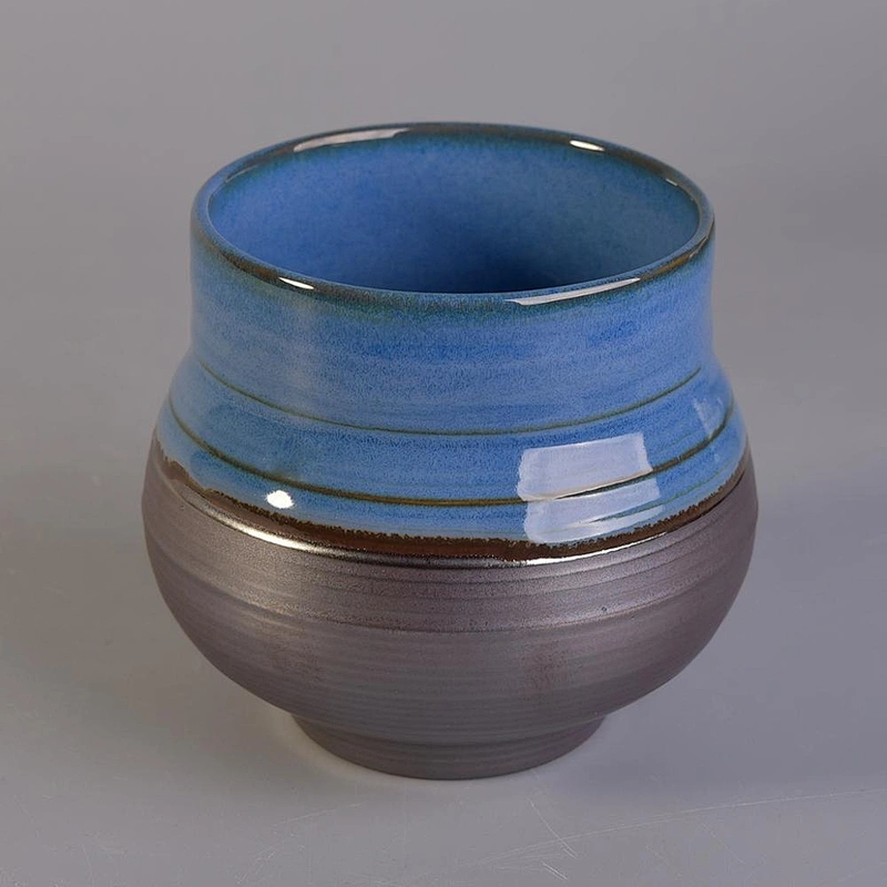 Wholesales empty blue glazed ceramic candle jar 6oz 8oz 10oz