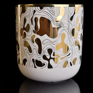 10oz 20oz Home decorating plated table gold candle ceramic holders