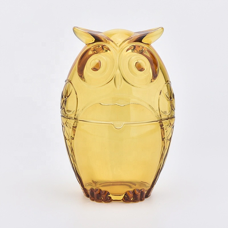 Owl shape glass candle jar custom home decoration