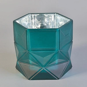 Luxury scented Hexagon custom colorful glass candle jar supplier