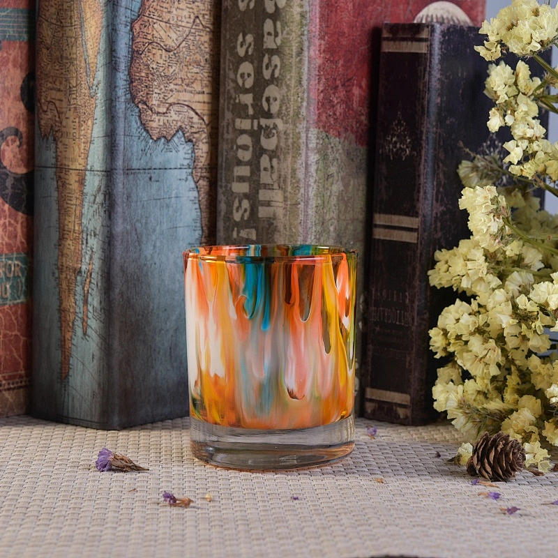 6oz Christmas vintage painted glass candle holder for home decor