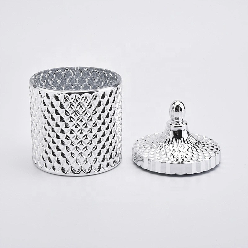 Silver Electroplated Glass Candle Jar With Lids