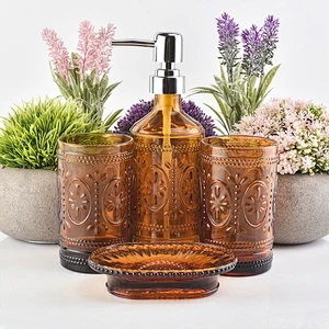 brown spray glass bath accessories sets glass bottle tumbler