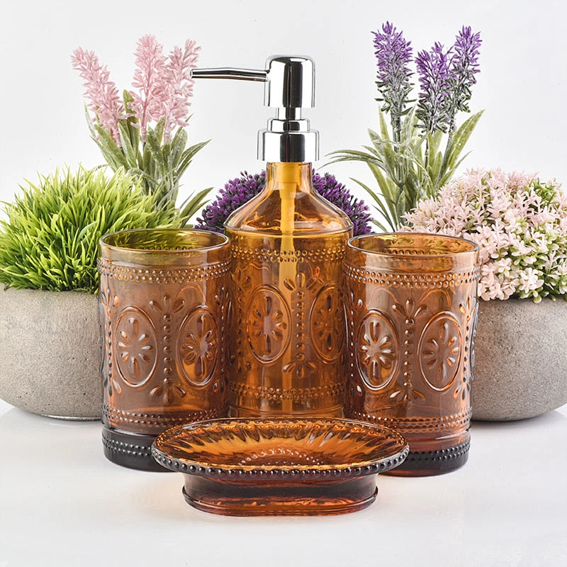 brown spray glass bath accessories sets glass bottle tumbler