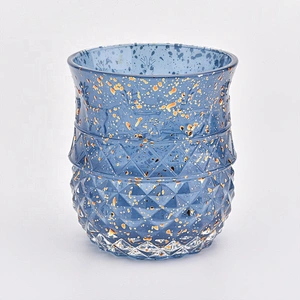 Wholesales Blue embossed decorative glass candle holder
