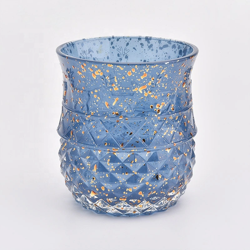 Wholesales Blue embossed decorative glass candle holder