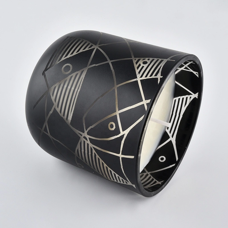 10oz Wholesales decorative tealight custom black ceramic candle holder jar