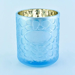 Custom blue matte empty decorative glass candle jars 8 oz